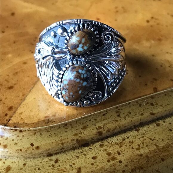 Genuine Turquoise Sterling Silver Eagle Ring Size 8 - Picture 10 of 10
